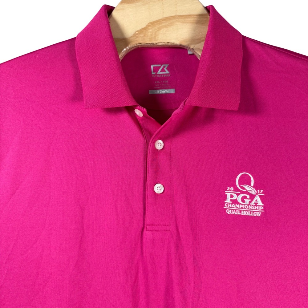 Cutter & Buck DryTec Polo Shirt Mens XXL Pink PGA Championship Quail Hollow Golf